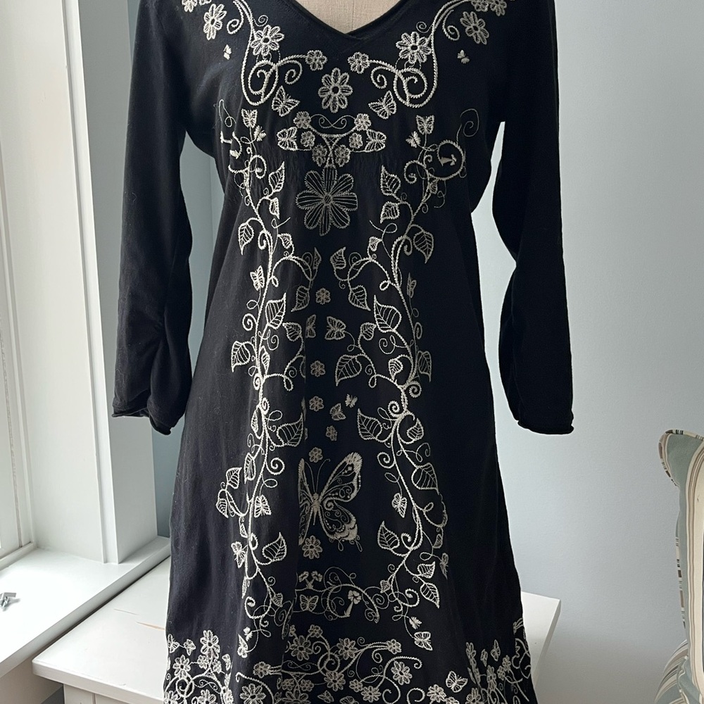 JW Los Angeles designer Chic Black Embroidered Long Sleeve Dress